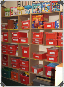 red storage boxes